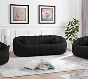 Meridian Furniture 644Black-S Elijah Collection Modern | Contemporary Boucle Fabric Upholstered Sofa, Black, 93.5" W x 34" D x 31" H