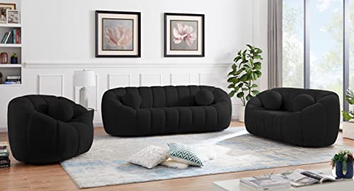 Meridian Furniture 644Black-S Elijah Collection Modern | Contemporary Boucle Fabric Upholstered Sofa, Black, 93.5" W x 34" D x 31" H