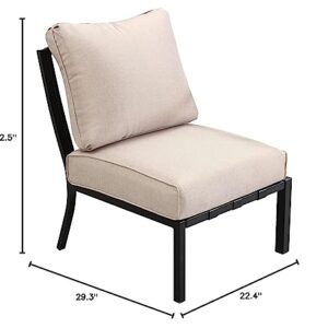 LOKATSE HOME Patio Dining Chair Outdoor Metal Furniture Armless Sofa with Cushion for Garden, Pool, Backyard, Beige