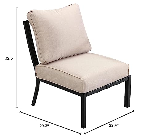 LOKATSE HOME Patio Dining Chair Outdoor Metal Furniture Armless Sofa with Cushion for Garden, Pool, Backyard, Beige