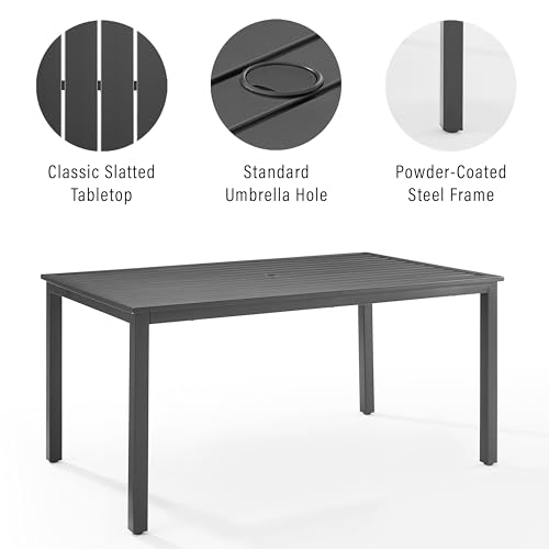 Crosley Furniture Hansen 6-Person Rectangular Outdoor Dining Table with Umbrella Hole for Outside Patio, Matte Black