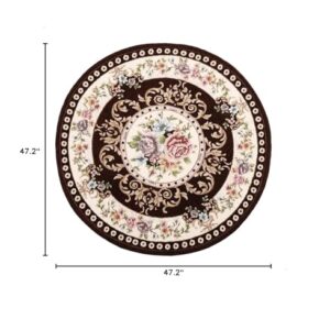 Tyrafry 4ft Floral Round Area Rug Classic Non-Slip Machine Washable Room Mat Sustainable Kitchen Rug Traditional Area Rug for Living Room, Brown