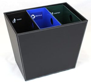 hospitality source recycle waste bin, leatherette with color coded & fire rated liners. 14.25" x 9.5" x 12" black