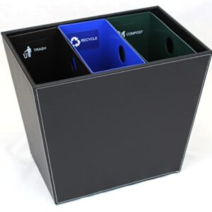 Hospitality Source Recycle Waste Bin, Leatherette with Color Coded & Fire Rated Liners. 14.25" x 9.5" x 12" Black