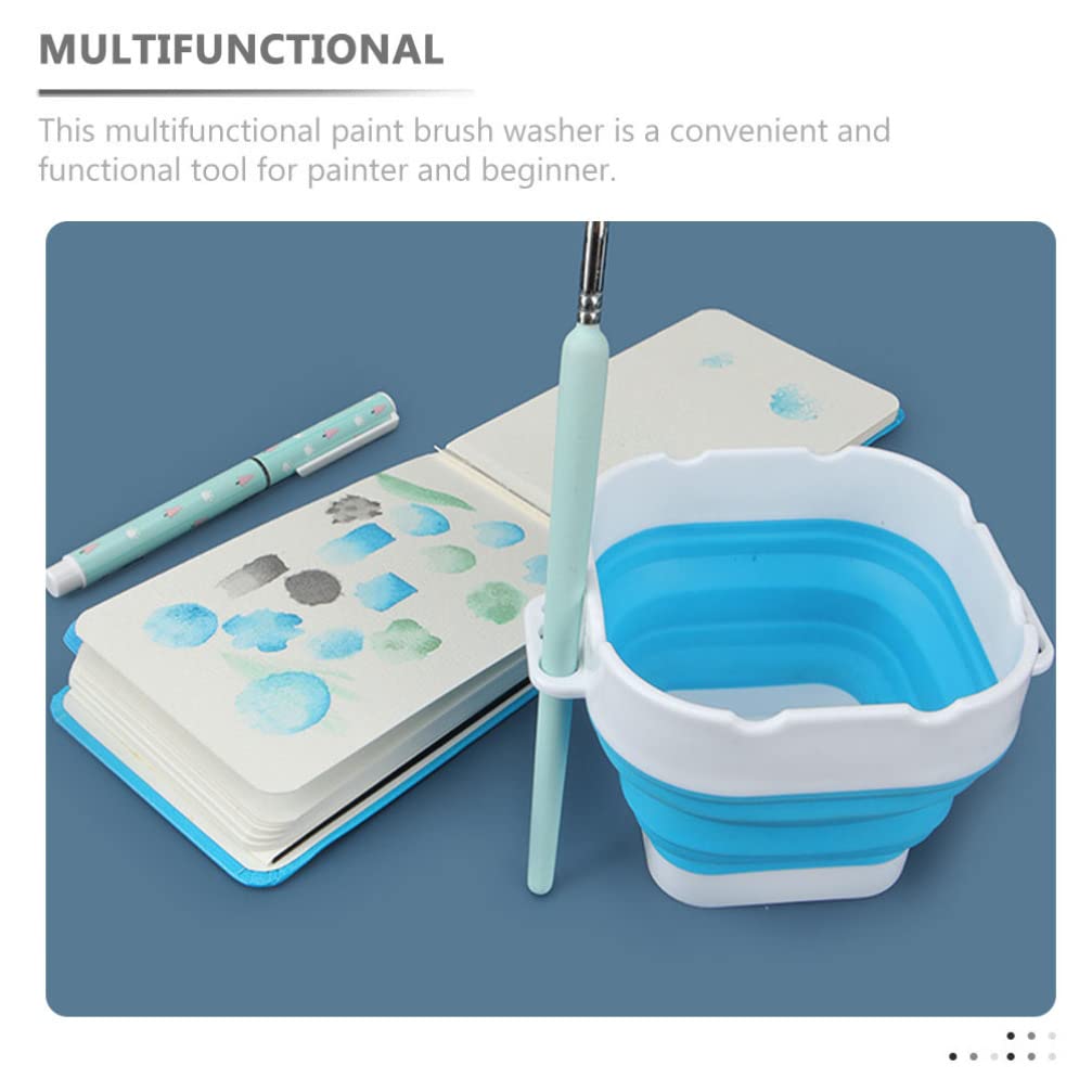 ULTNICE Paint Brush Washer Folding Painting Water Cup Portable Collapsible Painting Washing Bucket Basin Silicone Foldable for Watercolor Acrylic Oil Painting Blue