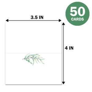 50 Pack Tent Greenery Watercolor Table Place Cards, Greenery Place Cards for Weddings, Holidays, Dinner Parties, Birthdays, Buffets and Catering, Seating Place Cards for Tables.