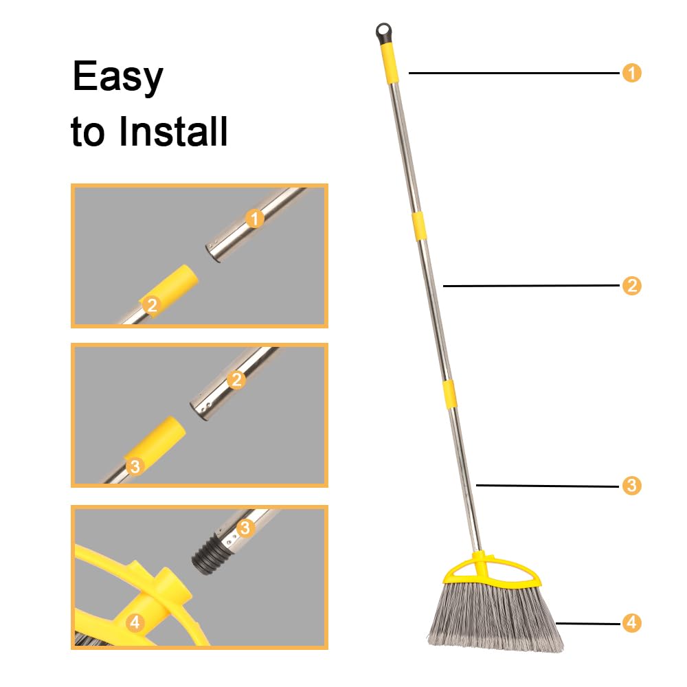 Gloffer Outdoor Angle Broom Heavy Duty with Long Handle Stiff Bristles for Garage Garden Commercial and Industrial