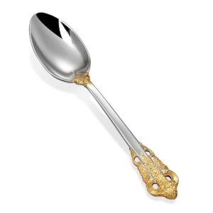 KEAWELL Luxury 7" Tea Spoon, Set of 4, 18/10 Stainless Steel, Sturdy Dessert Spoon, Gorgeous Design with Exceptional Mirror Polished Finish (Gold Accent)