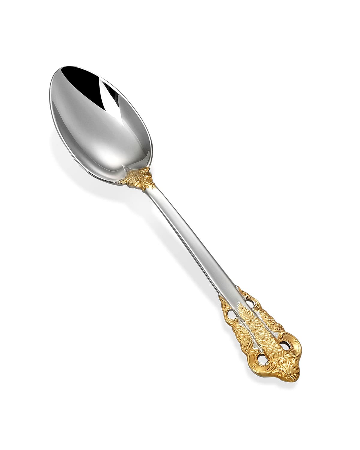 KEAWELL Luxury 7" Tea Spoon, Set of 4, 18/10 Stainless Steel, Sturdy Dessert Spoon, Gorgeous Design with Exceptional Mirror Polished Finish (Gold Accent)