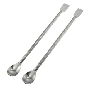 maxmoral 2pcs extended 30cm/11.8 inch sampling spoon, lab spatula, 2 in 1 stainless steel lab spoon spatula/laboratory sampling spoon mixing spatula, reagent sampling spoon spatula tool