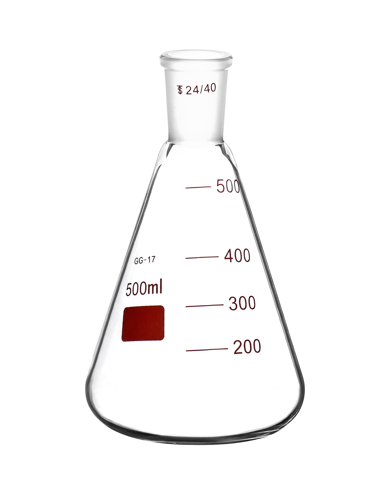 QWORK 500 mL Borosilicate Glass Erlenmeyer Flask, Thick Wall Flask with 24/40 Outer Joint