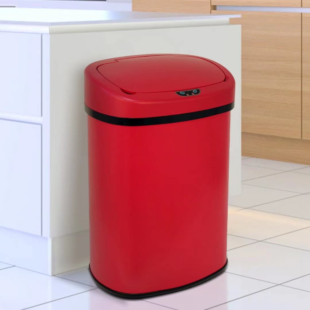 NiamVelo Kitchen Garbage Bin 13 Gallon Automatic Trash Can with Lid, Stainless Steel, Red