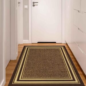 Ottomanson Ottohome Non-Slip Rubberback Bordered Design 3x5 Indoor Area Rug, 3'3" x 5', Brown