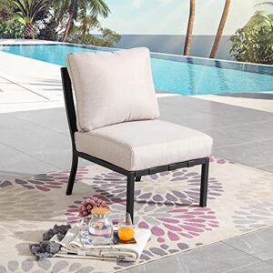 LOKATSE HOME Patio Dining Chair Outdoor Metal Furniture Armless Sofa with Cushion for Garden, Pool, Backyard, Beige