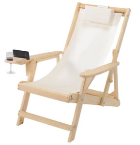 w unlimited romantic wood and canvas sling chair w/cup & wine holder in natural