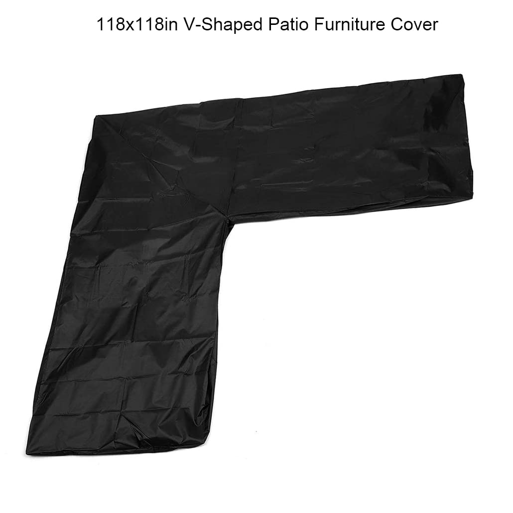 SUNSURE Patio Sofa Covers V-Shaped Sectional 118x118in Black Outdoor Waterproof Furniture Cover Dustproof Furniture Sets All Weather Protection Dust Cover for Patio Lawn Garden Veranda