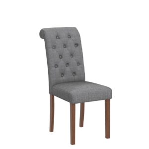 COLAMY Button Tufted Dining Chairs Set of 2, Parsons Upholstered Fabric Dining Room Chairs Kitchen Chairs with Wood Legs and Padded Seat, Dark Grey