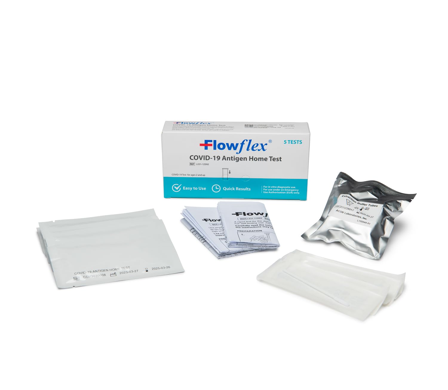 Flowflex COVID-19 Antigen Home Test kit, 1 Pack, 5 Tests Total. FDA EUA Authorized OTC at-Home Self-Test, Non-invasive Nasal Swab, Easy to Use and No Discomfort, Results in 15 Minutes