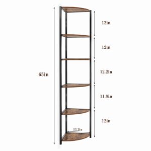 SogesHome 6-Tier Corner Shelf, Industrial Wood Corner Bookcase, Corner Storage Bookshelf Rack Shelves Stand for Kitchen, Living-Room, Bedroom, Small Spaces