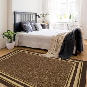 Ottomanson Ottohome Non-Slip Rubberback Bordered Design 5x7 Indoor Area Rug, 5' x 6'6", Brown