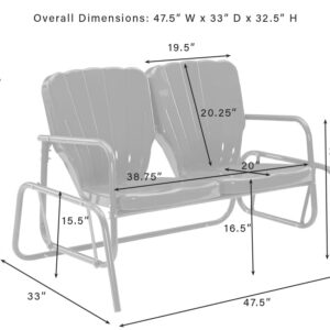 Crosley Furniture Ridgeland Retro Metal Outdoor Loveseat Glider, 2-Person Rocking Patio Bench for Porch, Bright Red Gloss