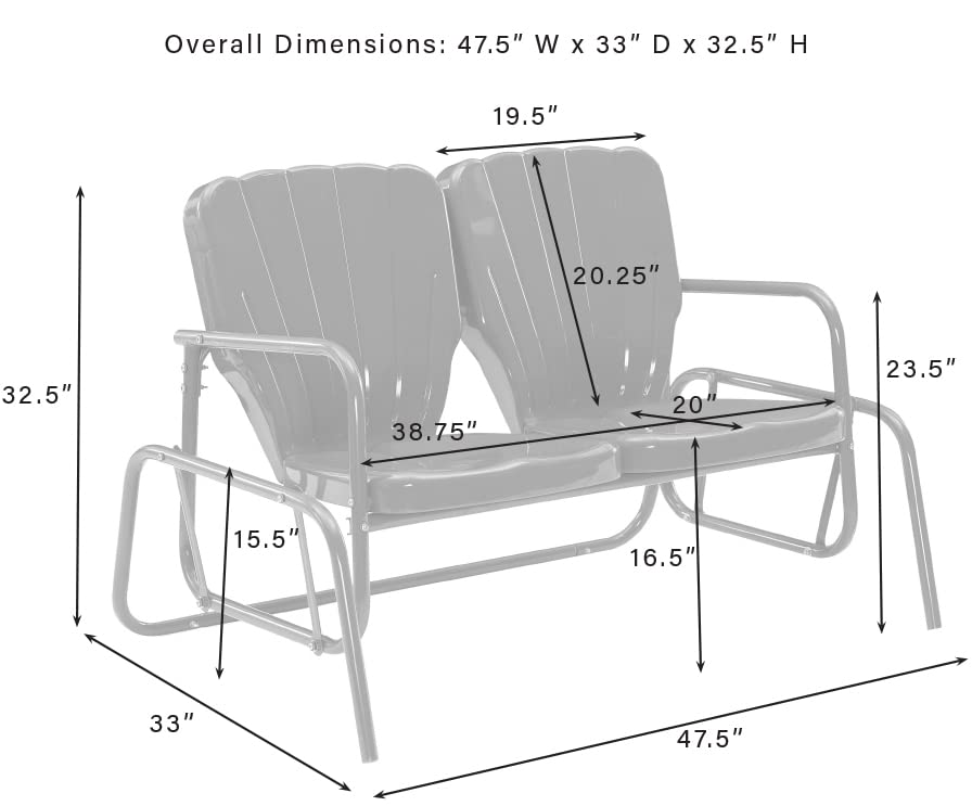 Crosley Furniture Ridgeland Retro Metal Outdoor Loveseat Glider, 2-Person Rocking Patio Bench for Porch, Bright Red Gloss