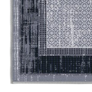 Ottomanson Ottohome Non-Slip Rubberback Bordered Design 2x3 Indoor Area Rug/Entryway Mat, 2'3" x 3', Gray/Navy