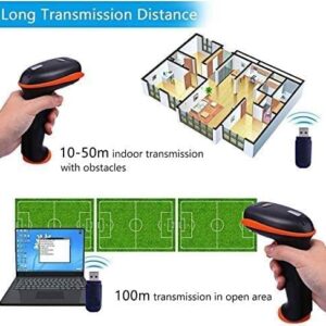 Tera Barcode Scanner Wireless 1D Laser Scanner 2-in-1 (2.4Ghz Wireless+USB 2.0 Wired) Handheld Bar Code Scanner Reader, IP54 Shockproof, for Store, Supermarket, Warehouse, Library