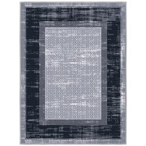 Ottomanson Ottohome Non-Slip Rubberback Bordered Design 2x3 Indoor Area Rug/Entryway Mat, 2'3" x 3', Gray/Navy