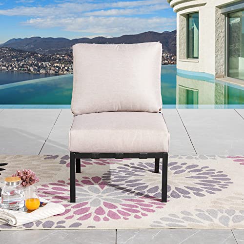 LOKATSE HOME Patio Dining Chair Outdoor Metal Furniture Armless Sofa with Cushion for Garden, Pool, Backyard, Beige