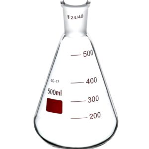 QWORK 500 mL Borosilicate Glass Erlenmeyer Flask, Thick Wall Flask with 24/40 Outer Joint