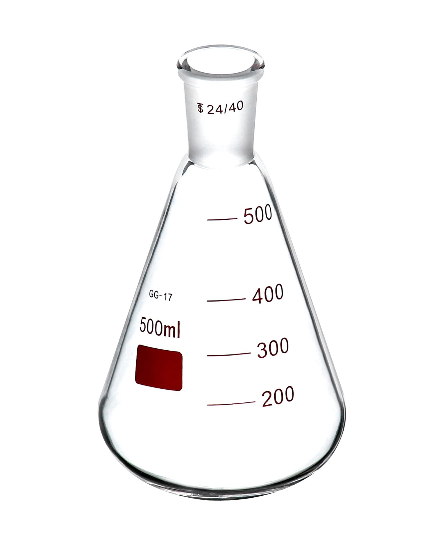 QWORK 500 mL Borosilicate Glass Erlenmeyer Flask, Thick Wall Flask with 24/40 Outer Joint