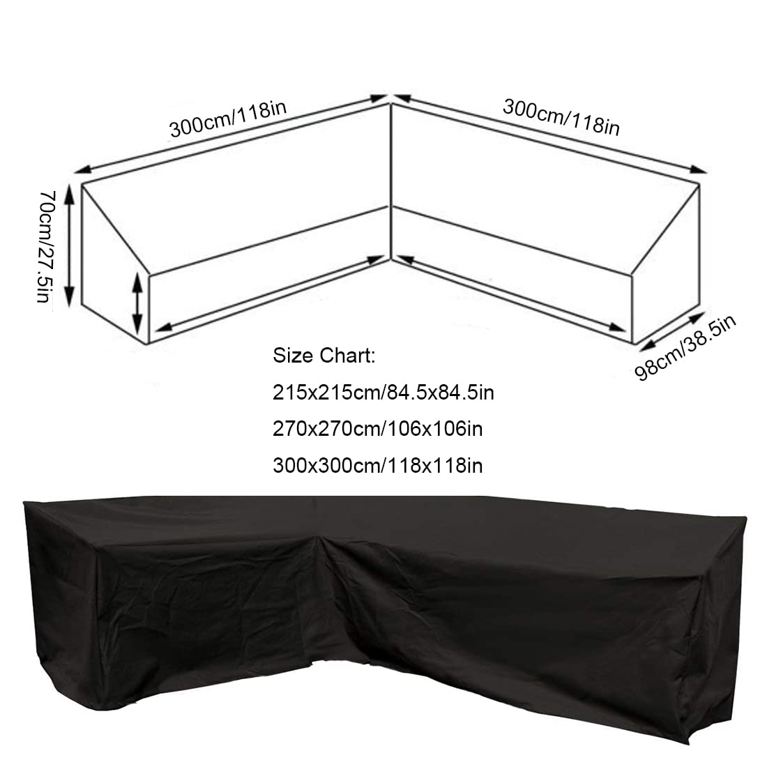 SUNSURE Patio Sofa Covers V-Shaped Sectional 84x84in Black Outdoor Waterproof Furniture Cover Dustproof Furniture Sets All Weather Protection Dust Cover for Patio Lawn Garden Veranda