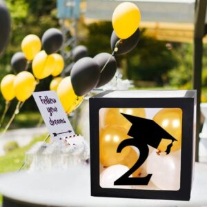 2024 2025 Graduation Party Decorations Graduate Balloon Boxes, 4 Pieces Black Balloon Boxes with Letters of GRAD, 2024/5 for Graduation Party Supplies, Class of 2024/5 School Grad Party Supplies