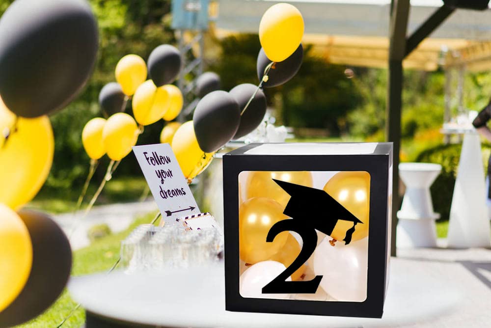 2024 2025 Graduation Party Decorations Graduate Balloon Boxes, 4 Pieces Black Balloon Boxes with Letters of GRAD, 2024/5 for Graduation Party Supplies, Class of 2024/5 School Grad Party Supplies