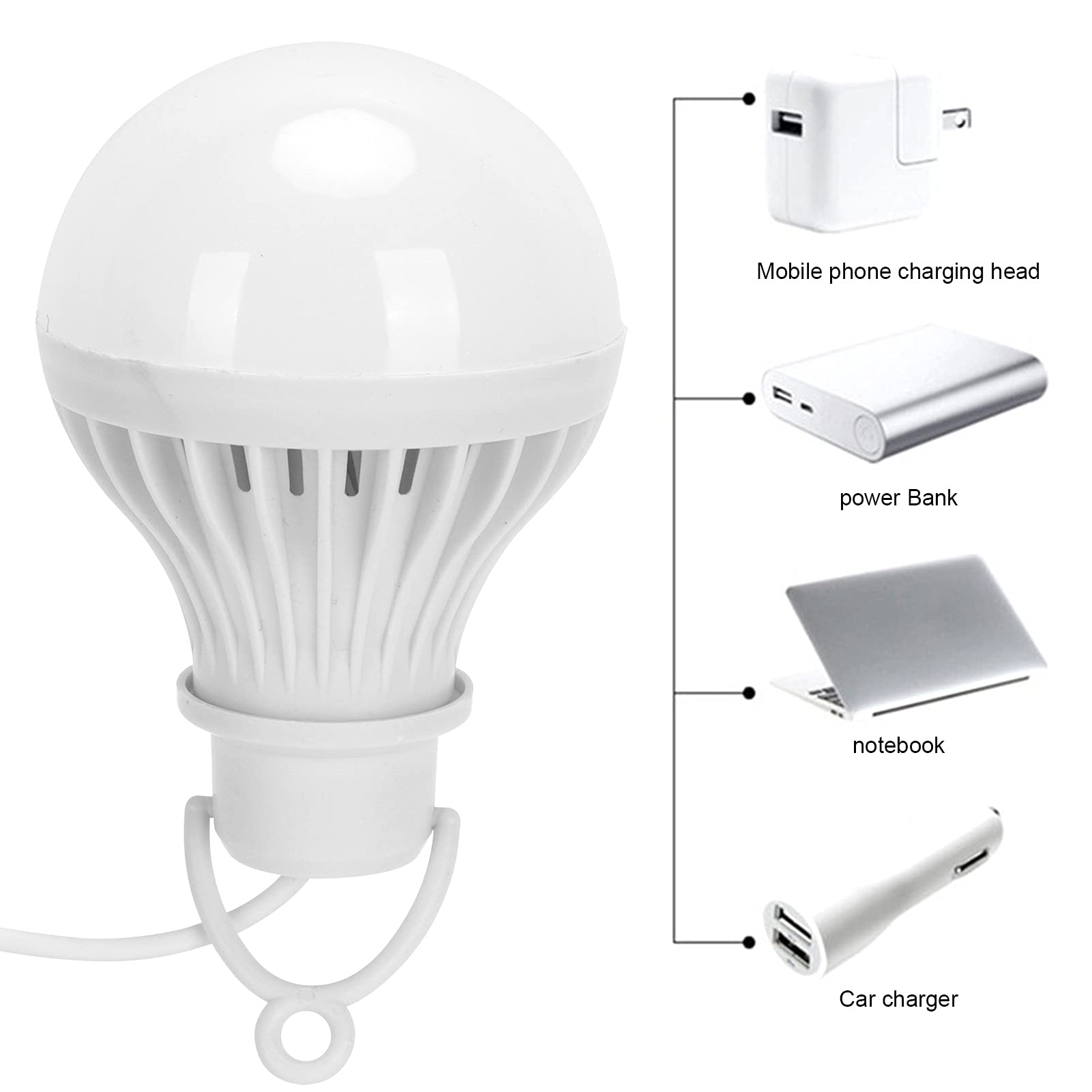 Acouto Rechargeable Emergency Light, Portable USB LED Energy-Saving Lamp Bulb LED Emergency Light for Home Power Failure Tent Hurricane