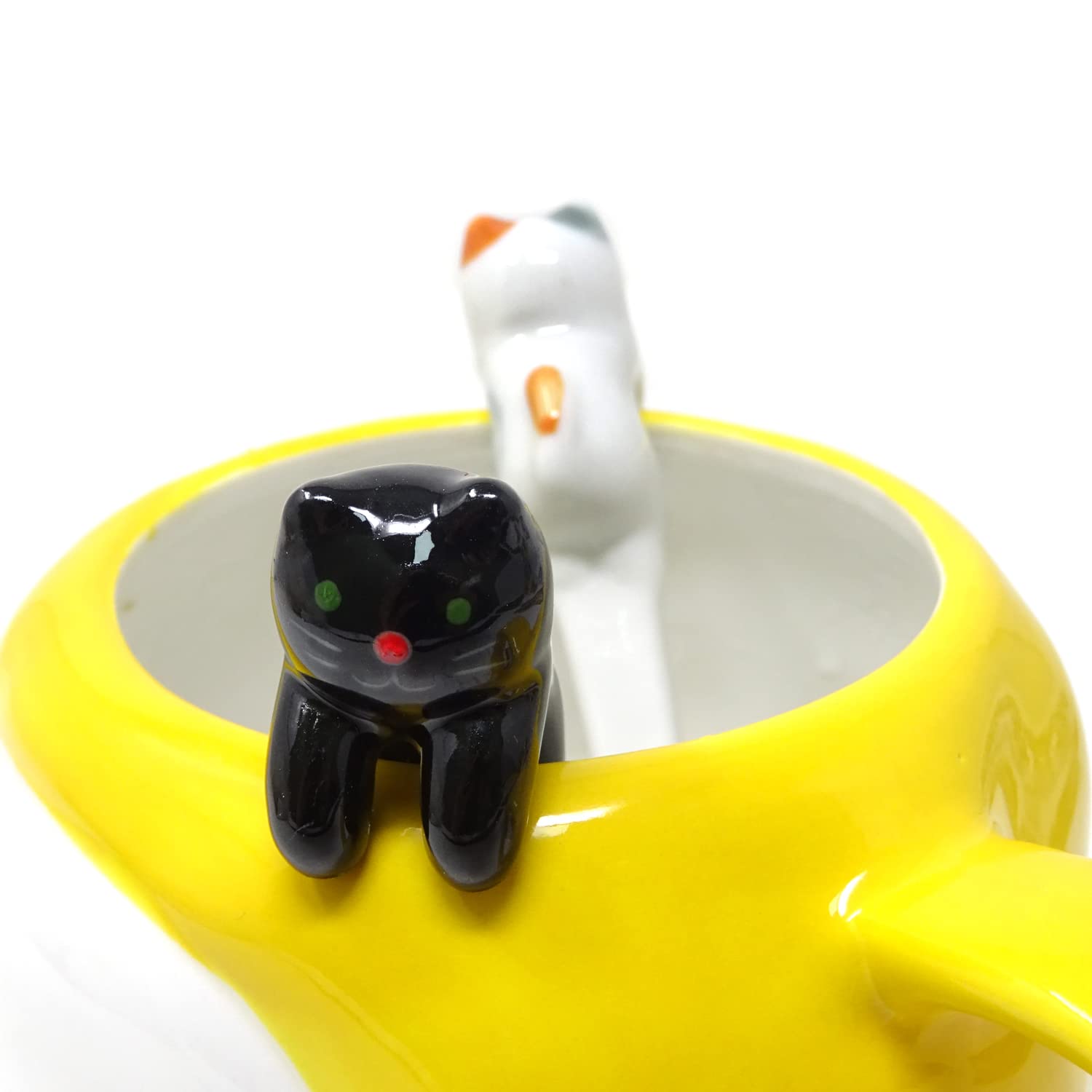 Honbay 2PCS Mini Cute Ceramic Cat Spoon Hangable Tea Spoon Coffee Spoon Sugar Spoon Cartoon Animals Hanging Spoons (Black)