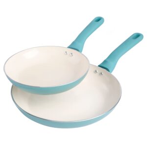 spice by tia mowry savory saffron 2-piece fry pan set - aqua blue