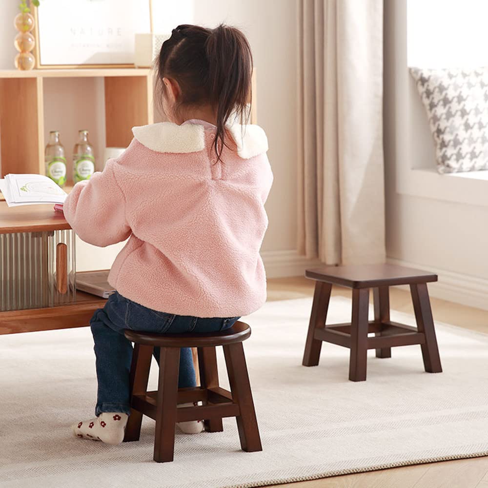 XDSTOOL Solid Wood Stool 10 inch Wooden Stool for Kids Small Short Stool Shoe Changing Step Stool (Brown Square)