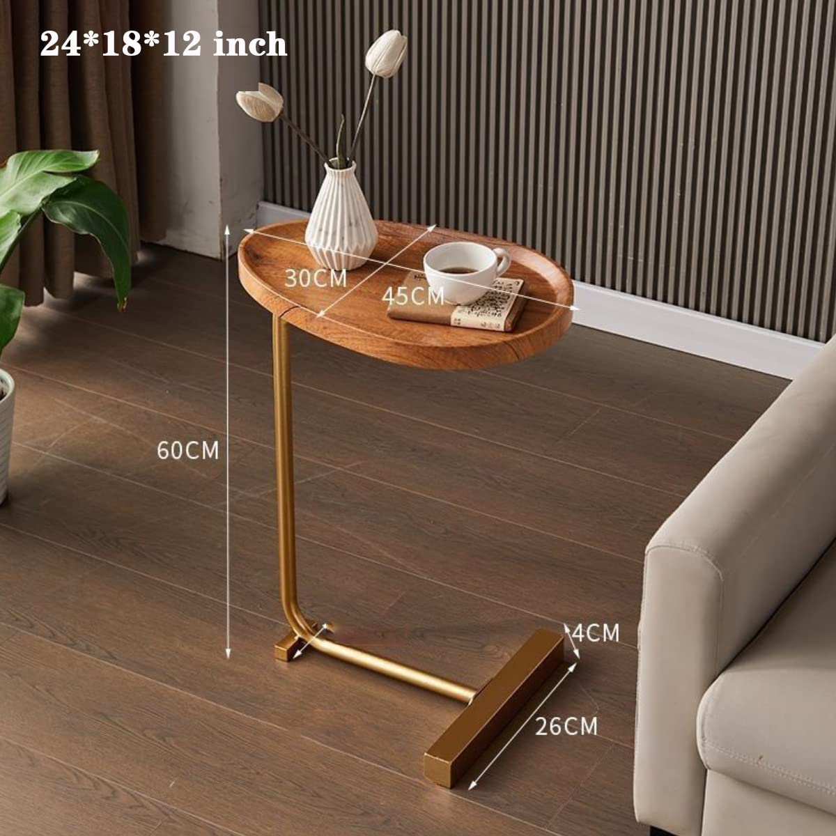 Viltisumt Small Side End Table 2022 New C Table Narrow Round Bed Sofa Couch Coffee Dinner Table for Snack Drink TV Tray, Slim Gold Rustic End Table Modern Simplicity, Metal and Wood - 24 Inch (Wood)