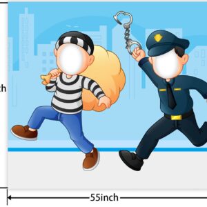 Policeman and Thieves Banner Backdrop Background Pretend Play Party Game Photo Booth Props Cops and Thieves Theme Decor Graduation 1st Birthday Party Baby Shower Favors Supplies Decorations, Multi