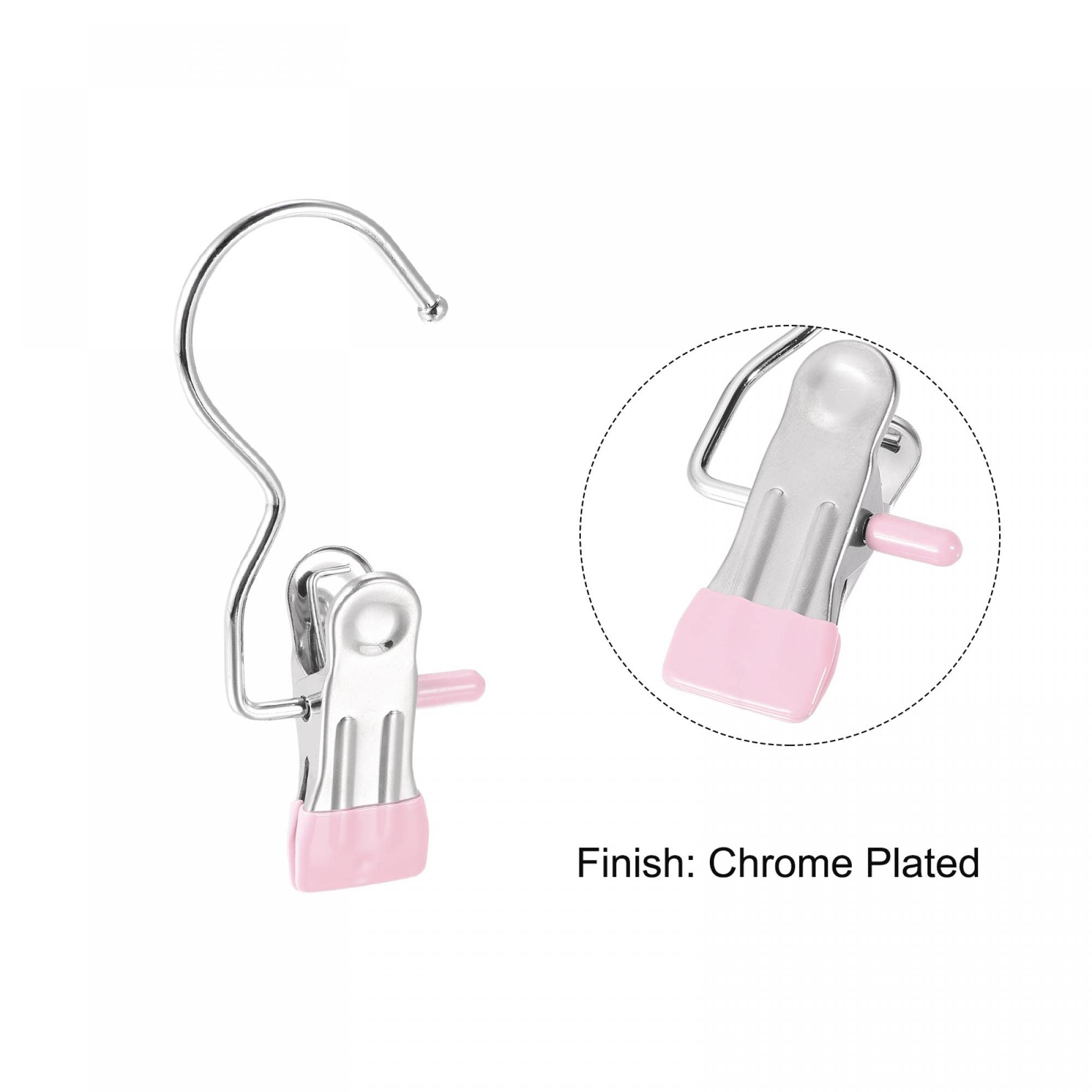 uxcell Laundry Clips with Hook, Metal Boot Hangers Chrome Plated Pink 114mm, 6 Pcs