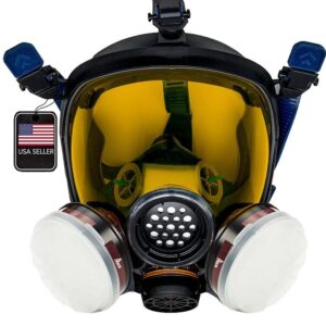 PD-100 Light Amber Full Face Organic Vapor & Particulate Respirator - Dual Activated Charcoal Filtration - Full Face Eye Protection Mask