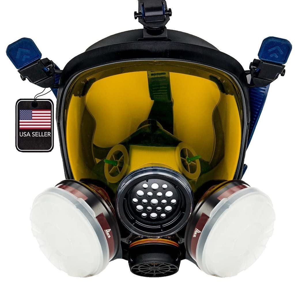 PD-100 Light Amber Full Face Organic Vapor & Particulate Respirator - Dual Activated Charcoal Filtration - Full Face Eye Protection Mask