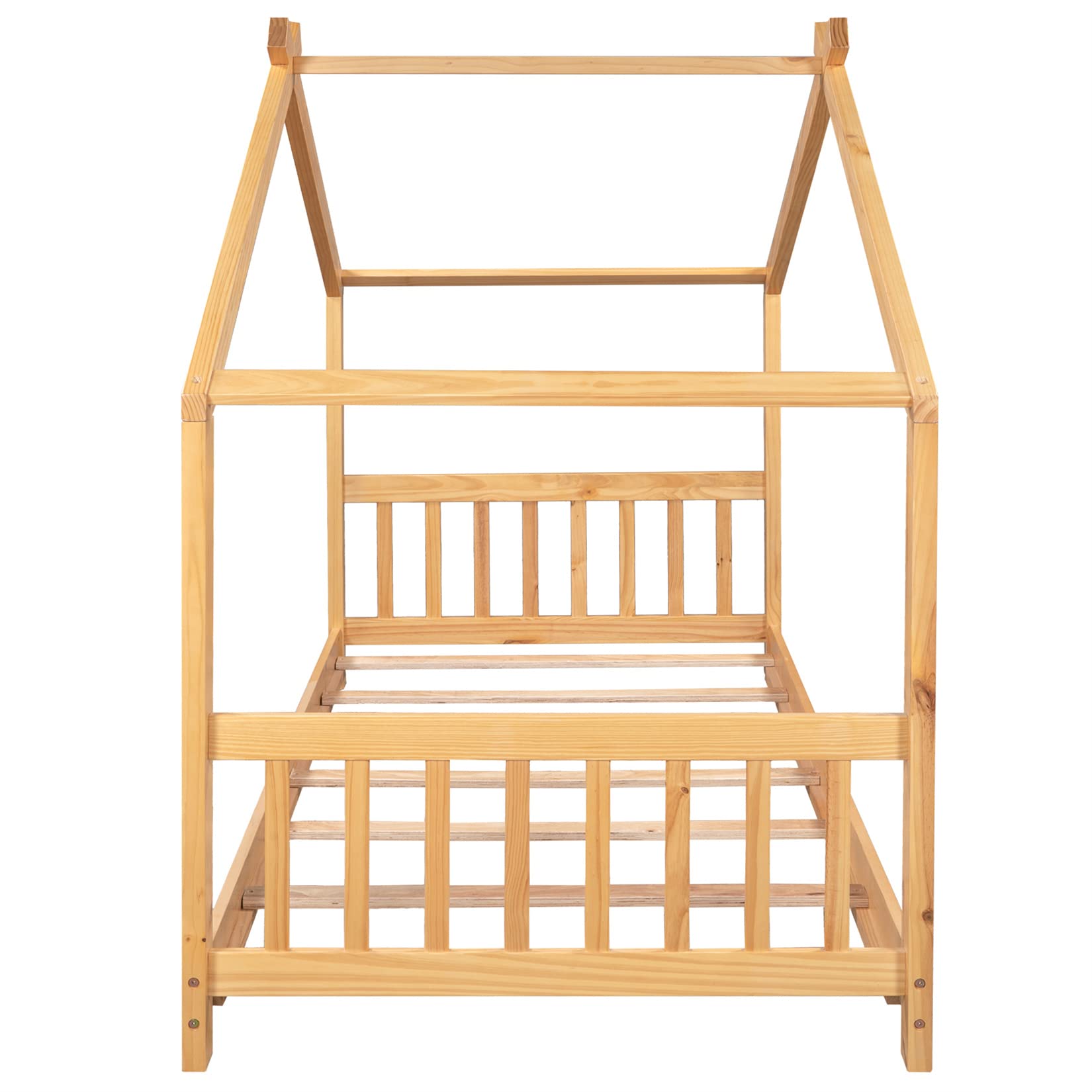 Bellemave Floor House Beds Wood Montessori Bed Frame Twin Size Platform Bed with Headboard & Footboard for Kids Boys Girls Teens, Natural