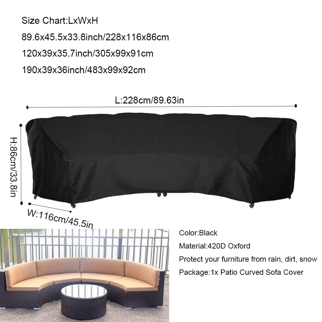 SUNSURE Outdoor Curved Sofa Cover 89x45x33in Patio Sofa Covers Waterproof Furniture Sets Cover Sectional Curved Couch Protector for Indoor Outdoor Sofa Sets