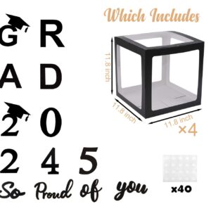 2024 2025 Graduation Party Decorations Graduate Balloon Boxes, 4 Pieces Black Balloon Boxes with Letters of GRAD, 2024/5 for Graduation Party Supplies, Class of 2024/5 School Grad Party Supplies