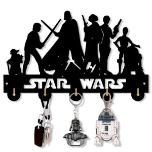 kinglive stars key holder for wall wars theme entryway key hook stars & warplanes key hanging rack with 5 hooks, easy install key holder for wall mount keyrack organizes, star/wars gifts for men