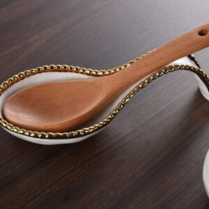 Pampa Bay Golden Salerno Titanium-Plated Porcelain Spoon Rest, 9.5 x 4in