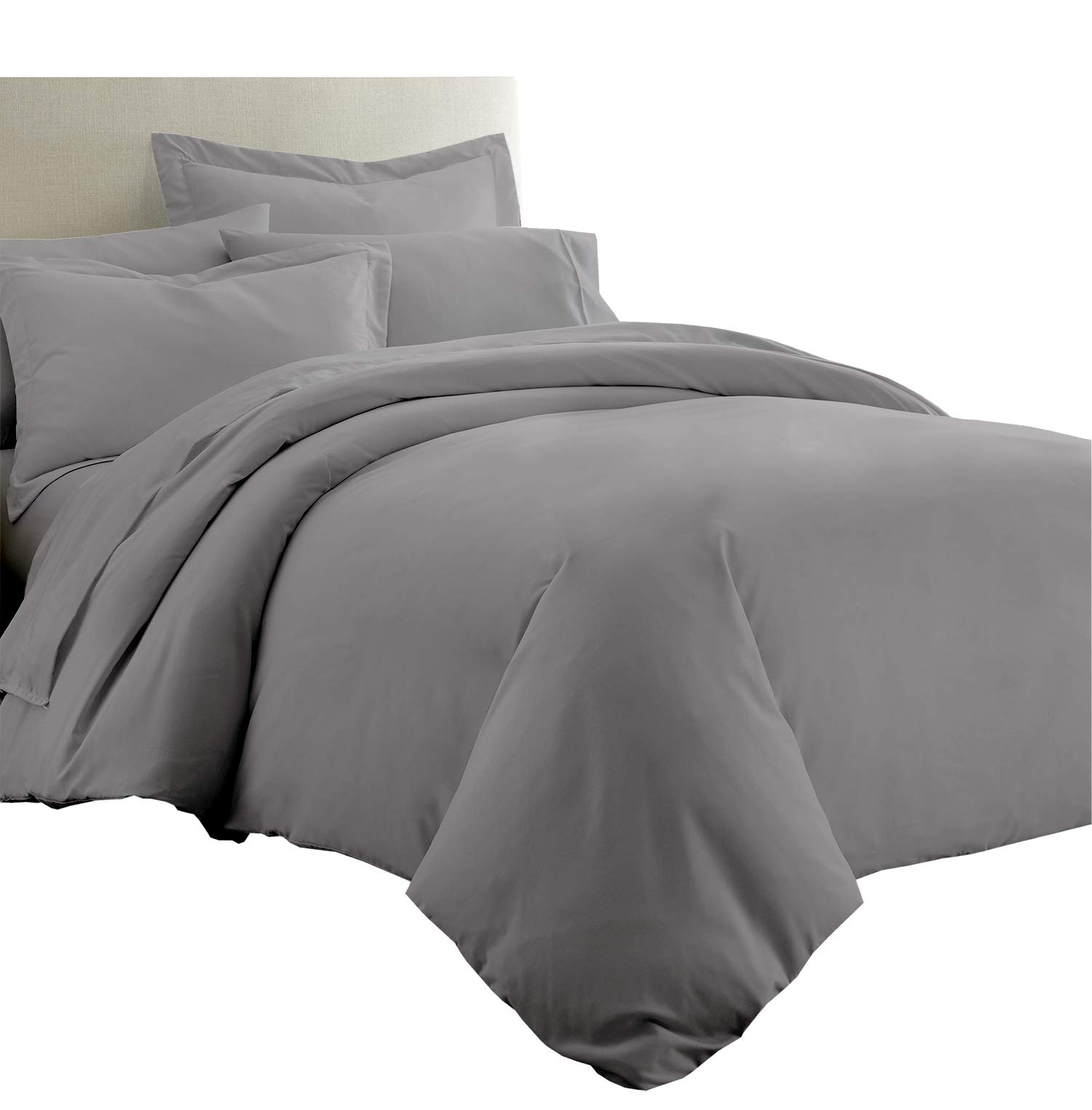 Royal Tradition 100% Cotton Percale Weave 3PC Duvet Cover Set Cool and Crispy Comforter Cover with Shams (King/Calking, Solid Grey)